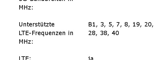 LTE-Frequenzen ohne Zusatz wie Mhz