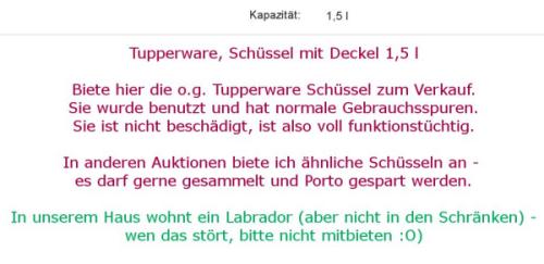 Verkauf von Tupperware ohne Labrador