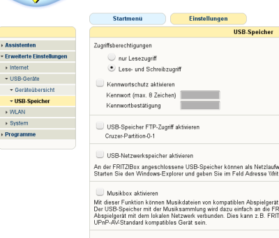 Einstellungen für USB am Router