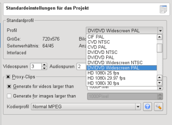 Kdenlive-Projekteinstellungen
