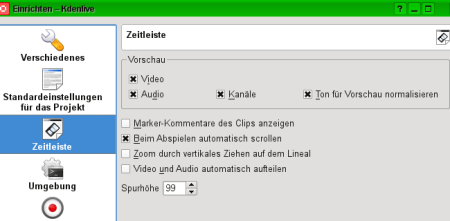 Kdenlive-Zeitleisten-Einstellungen