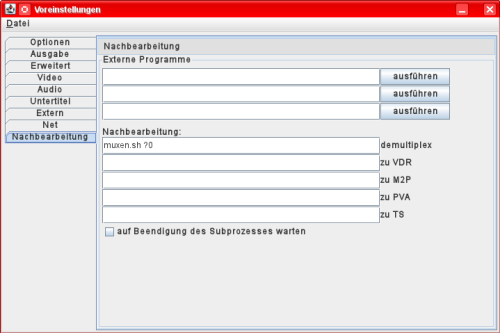 Einstellungen-Nachbearbeitung