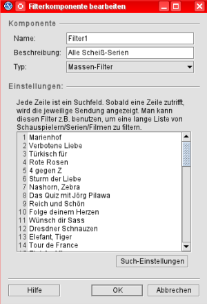 Eine Filmliste für den Filter