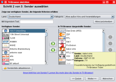 Der Einrichtungsassistent: Senderliste einrichten