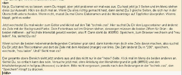 Fließtext mit mehreren Absätzen im Editor