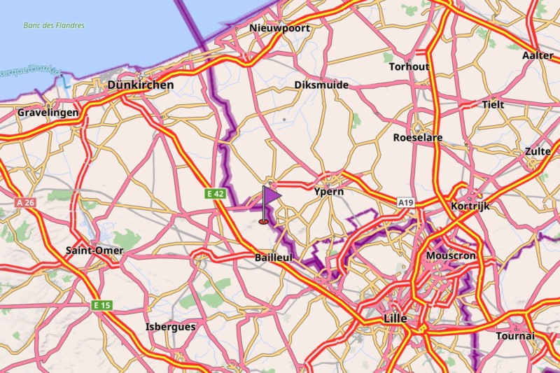 Karte der Gegend zwischen Lille und Dünkirchen