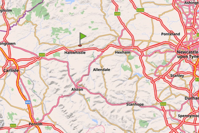 Karte der Gegend zwischen Newcastle und Carlisle