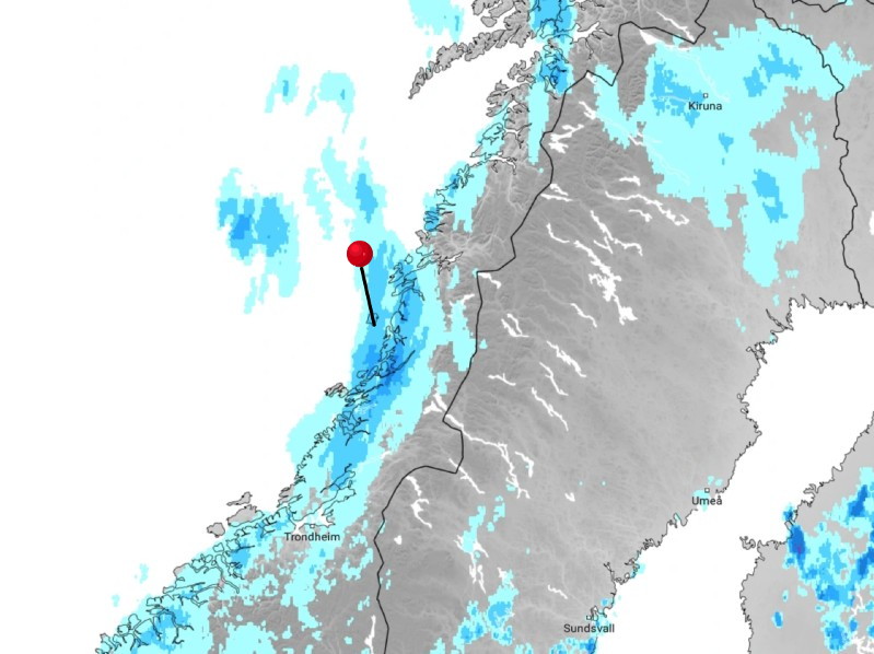 Regenradar für die Insel Vega