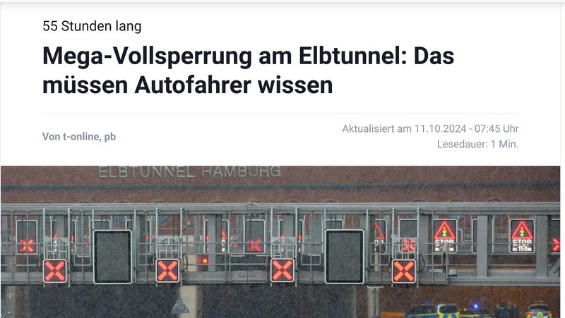 Meldung Sperrung Elbtunnel